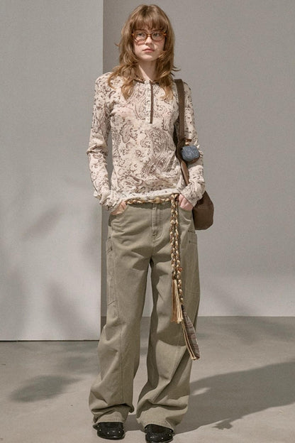 Cashew Flower Slim Print Knitted Top