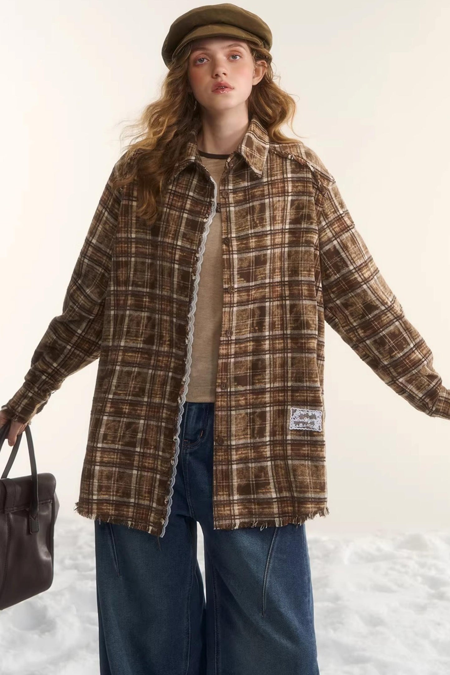 Lace-Trimmed Plaid Shirt