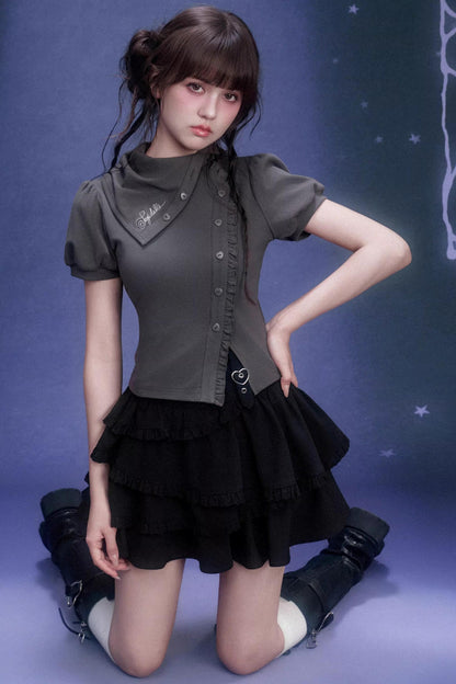 Gray Diagonal Placket T-Shirt