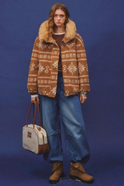 Fair Isle Fur Collar Jacket