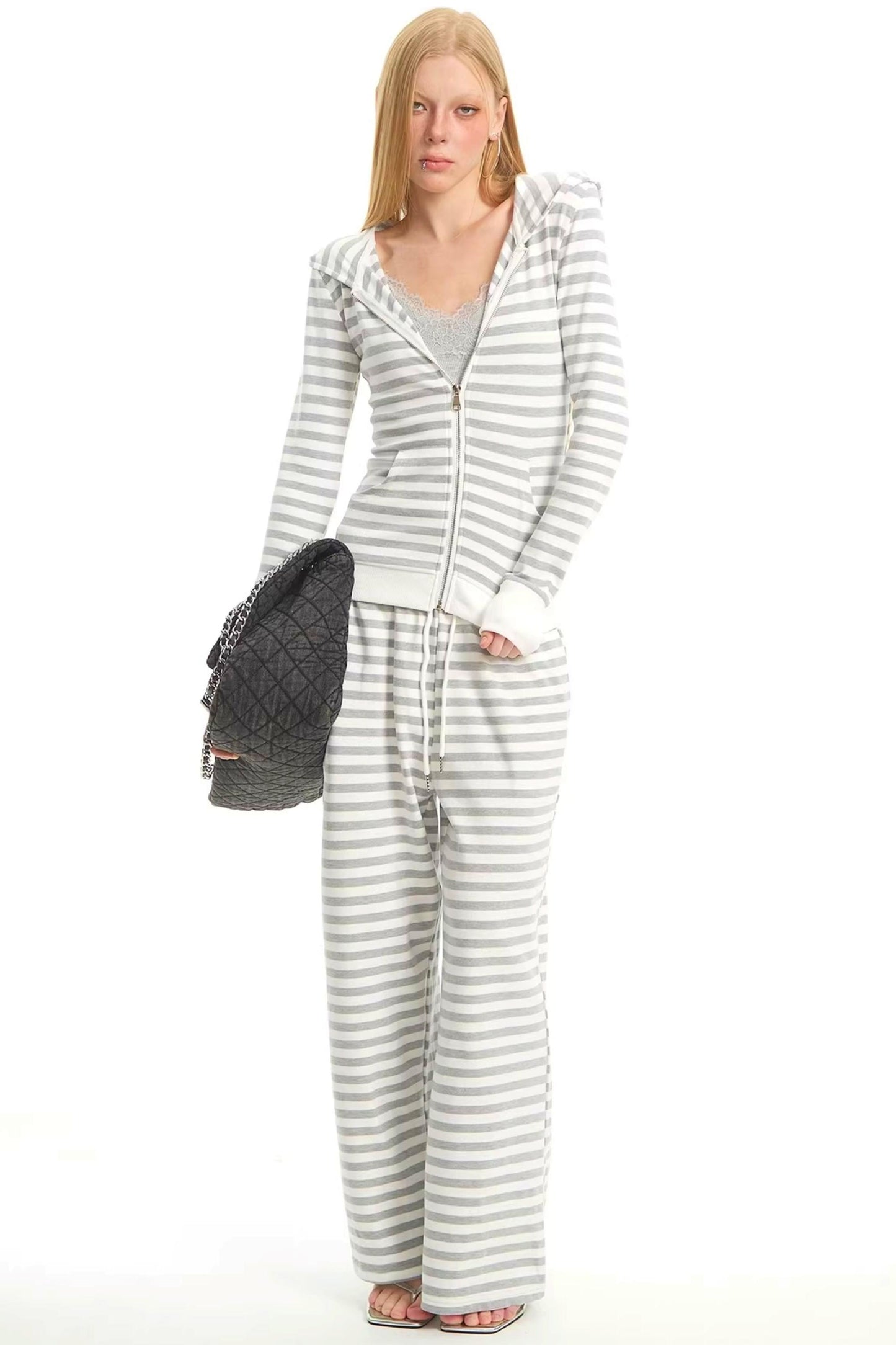 Retro Striped Hooded Top Set-Up