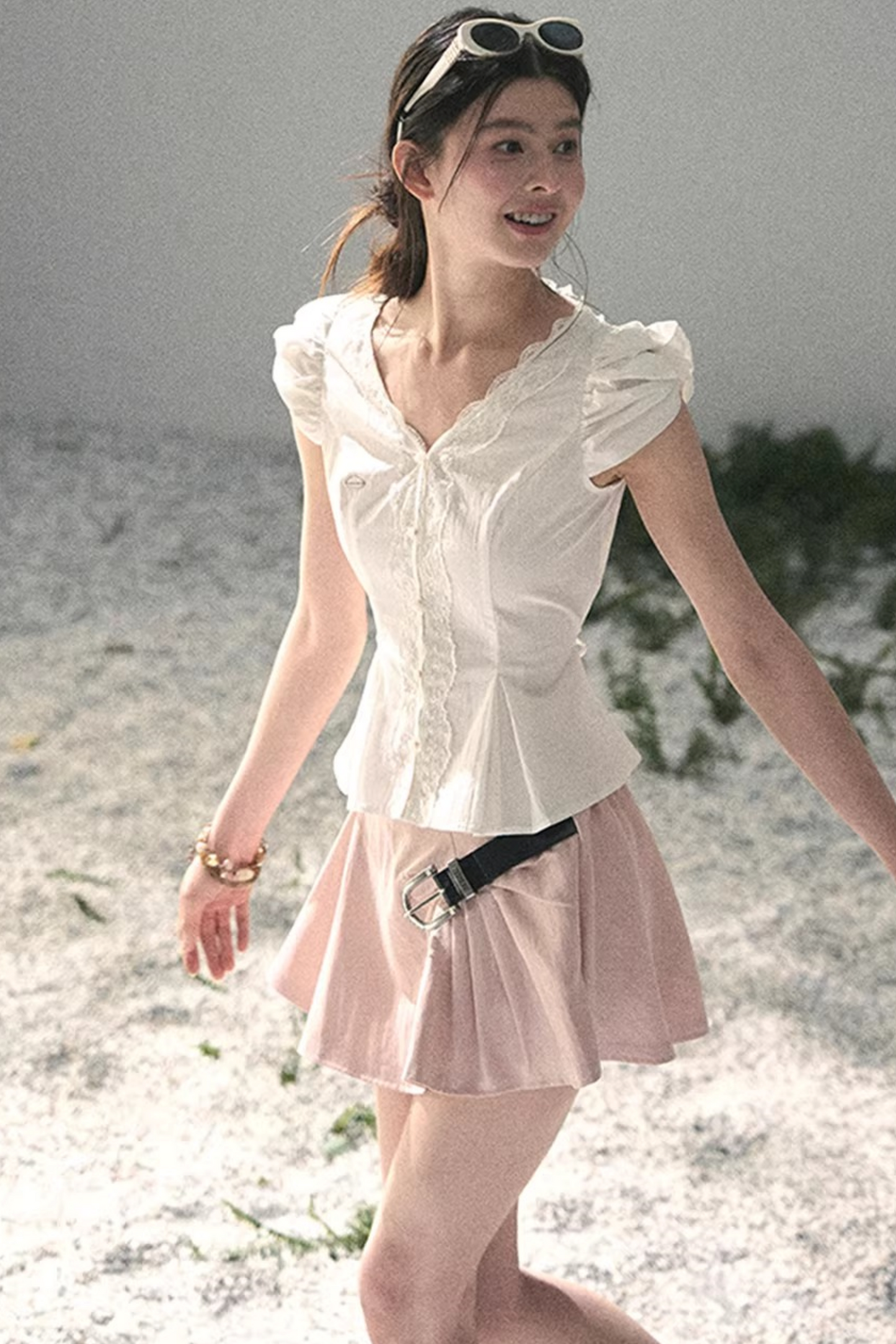 French V-Neck Lace Blouse