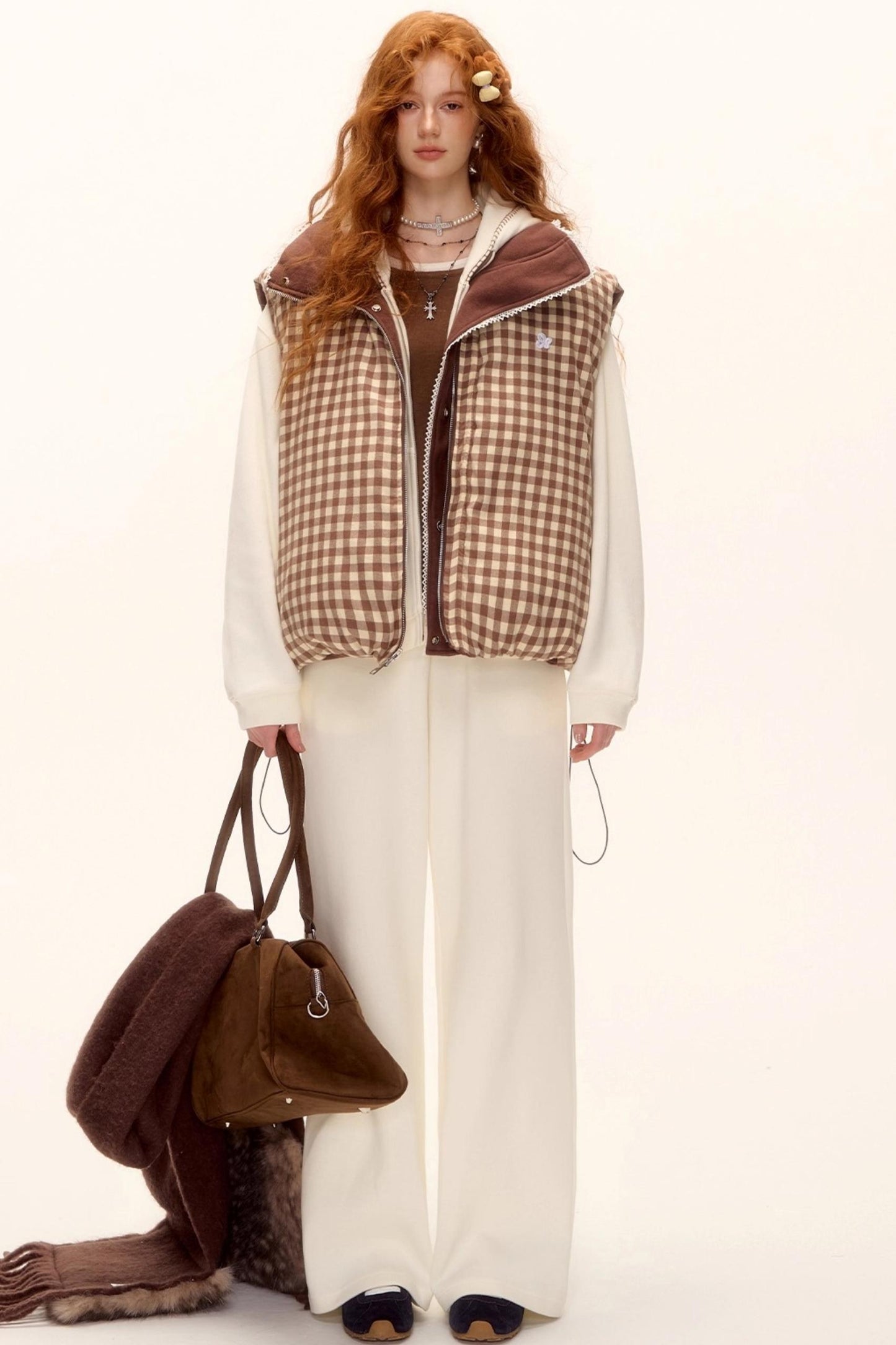 Reversible Plaid Lace Vest Jacket