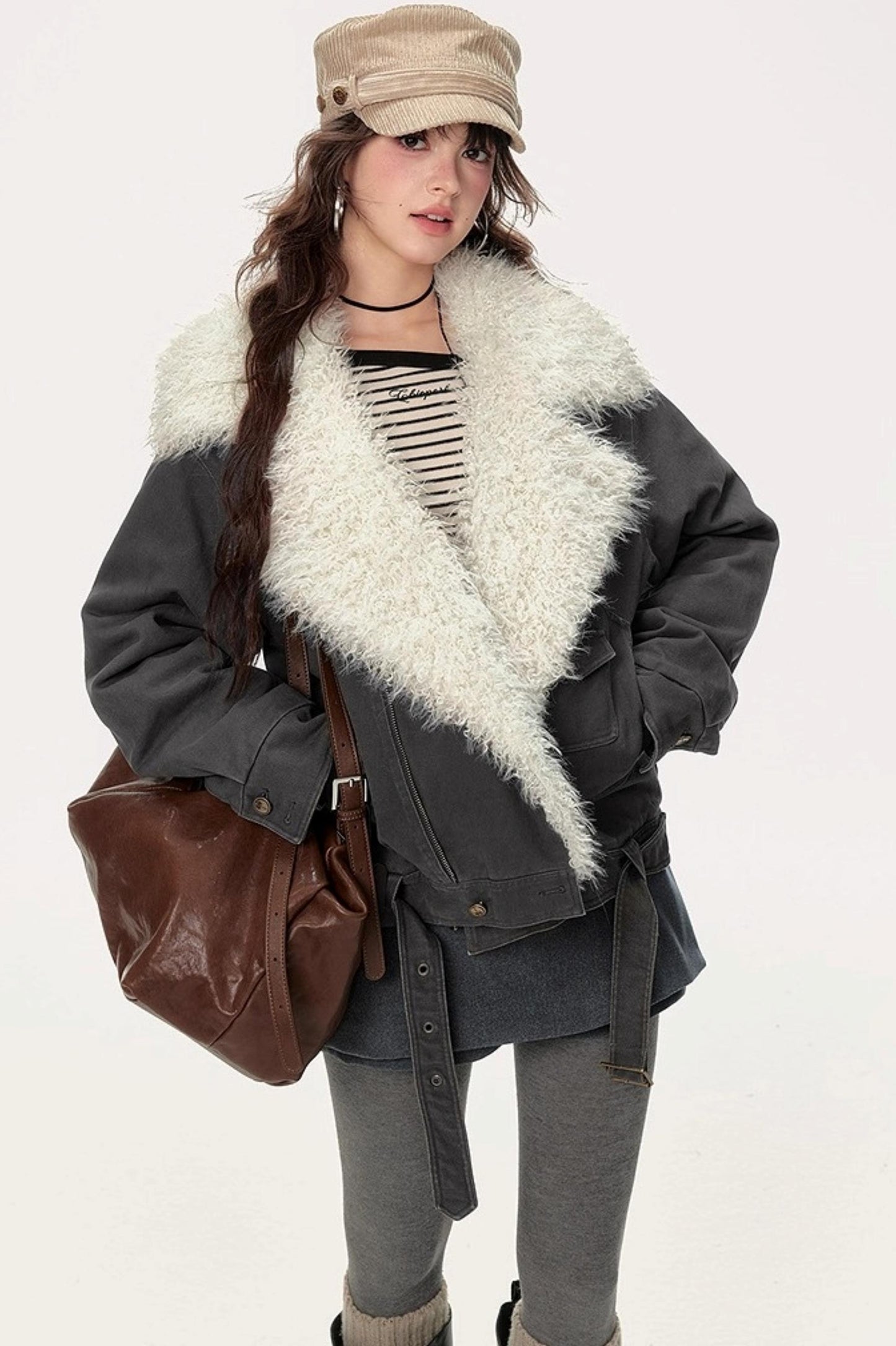 Retro Motorcycle Wind Fur Collar Jacket