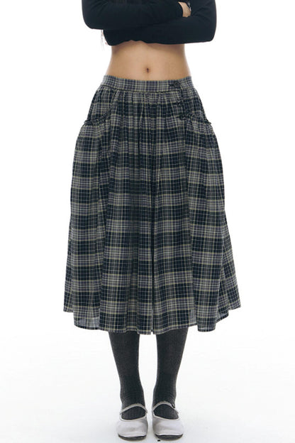 Retro Plaid Umbrella Skirt