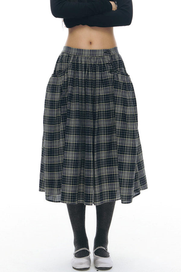 Retro Plaid Umbrella Skirt