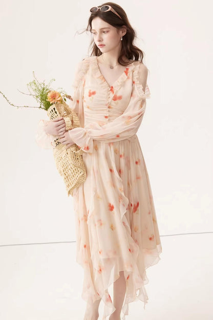 Gradient Chiffon Off-Shoulder Dress
