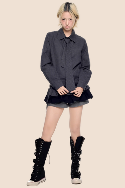 Kariertes Retro Faltenbluse