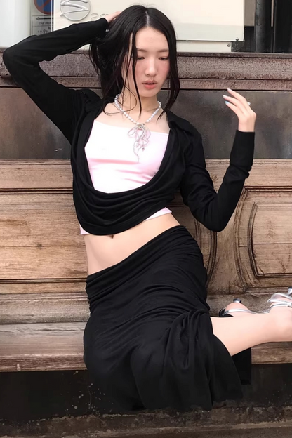 Color-Block Knit Cowl Top Set