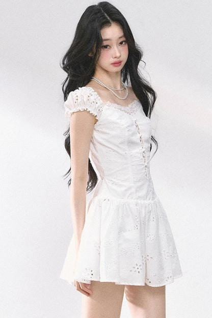 White Slimming French Lace Dress