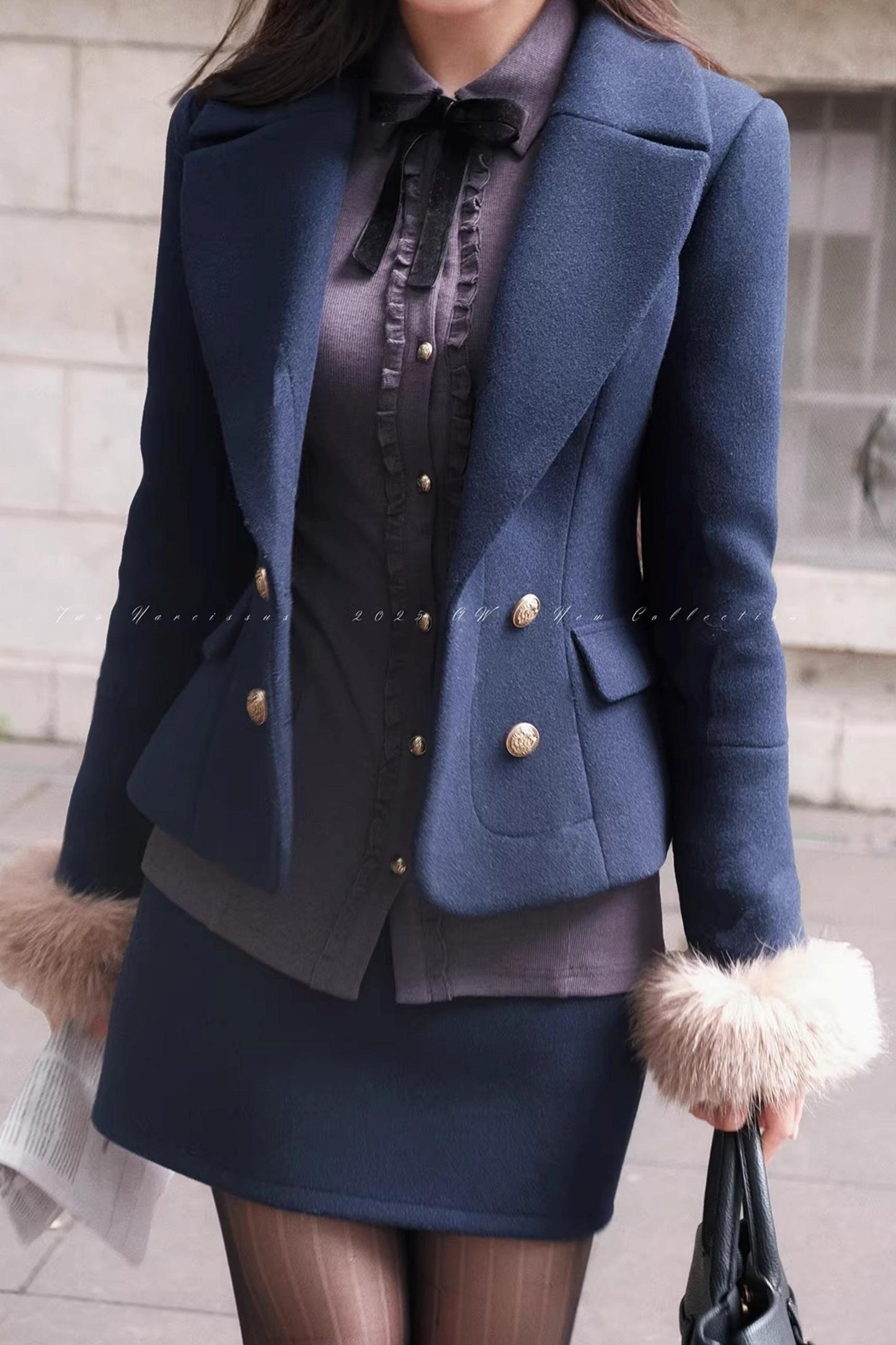 Navy Blue Velvet Wool Suit Set-Up