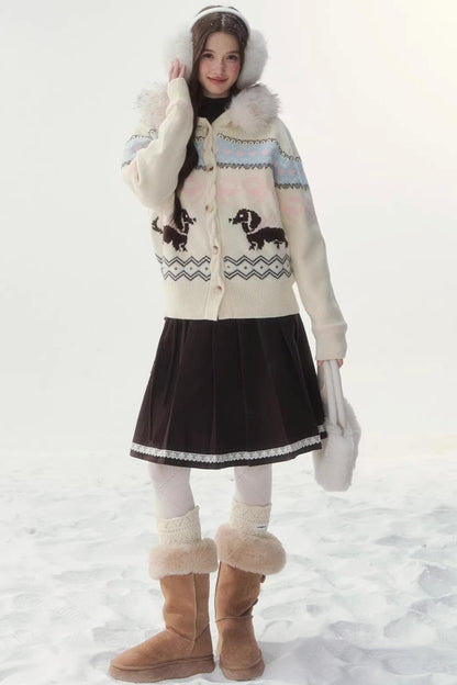 Rétro Jacquard nordique Dachshund Gilete pull