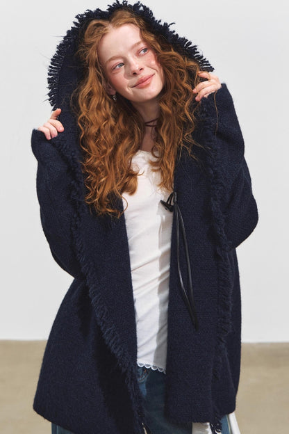 Lazy Fringe Hooded Cardigan
