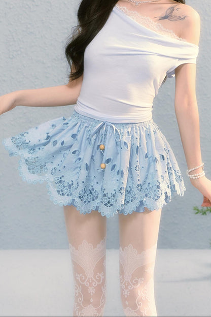Summer Embroidered Lace Bloomer Skirt