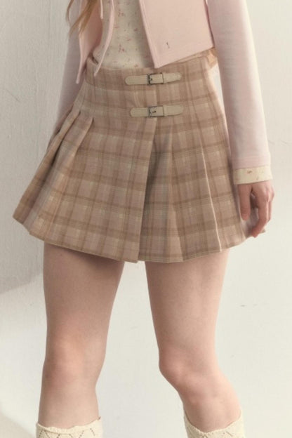 Plaid Leather Buckle Skirt