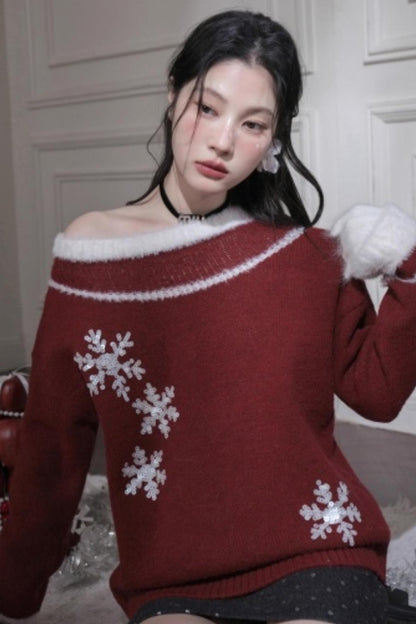 Snowflake Sequin Pullover Sweater