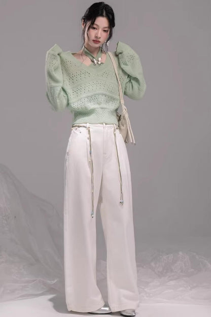 Ensemble Gilet Tricoté Vert Printemps