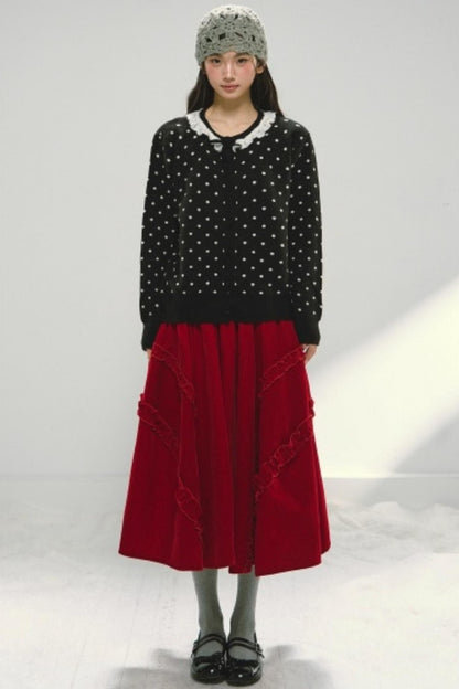 Lace Collar Polka Dot Cardigan