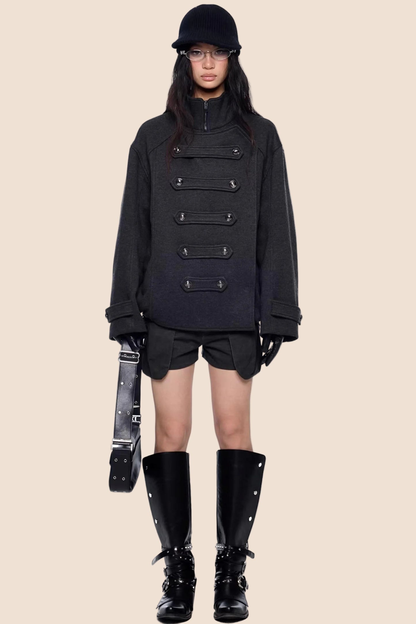 Rivet Pleated A-Line Shorts