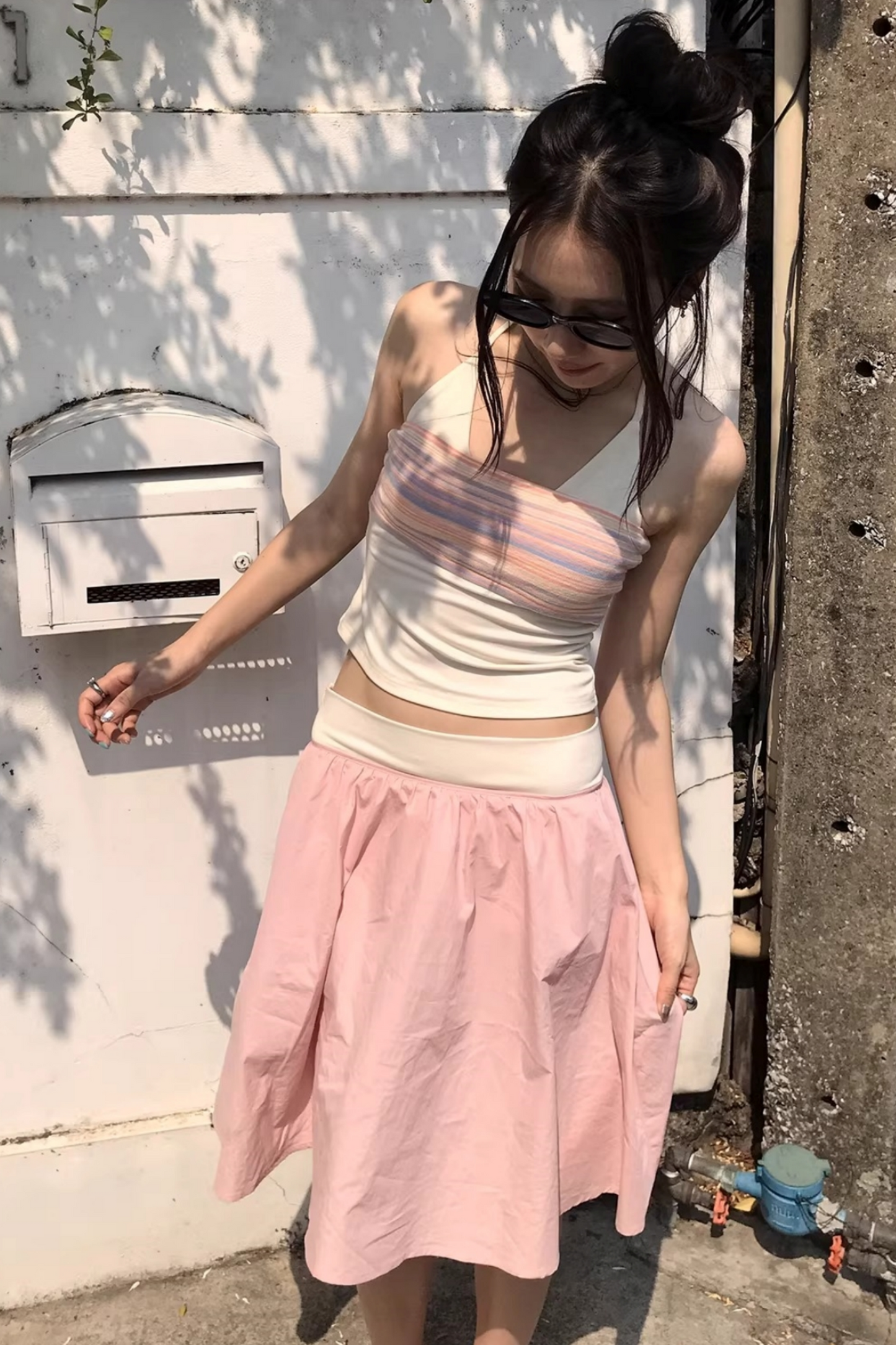 Striped Two-Tone Layered Skirt Set