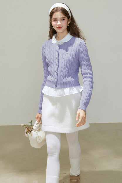 Crew-Neck Knitted Cardigan