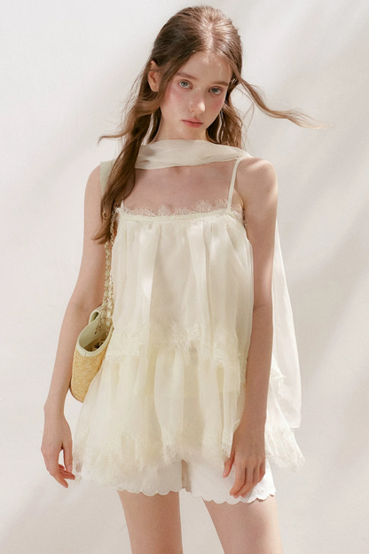 French Lace Mesh A-Line Skirt