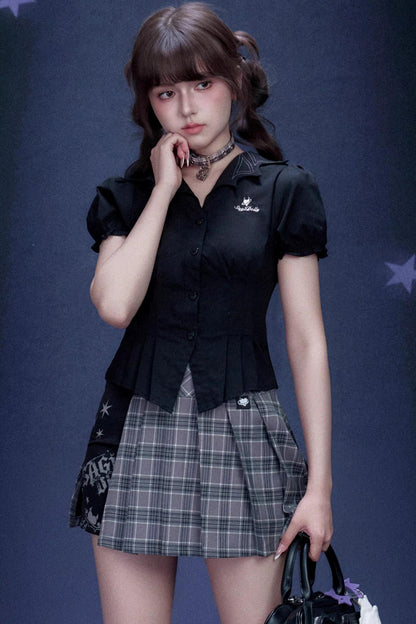 Plaid Graffiti Pleated Skirt Matching Set