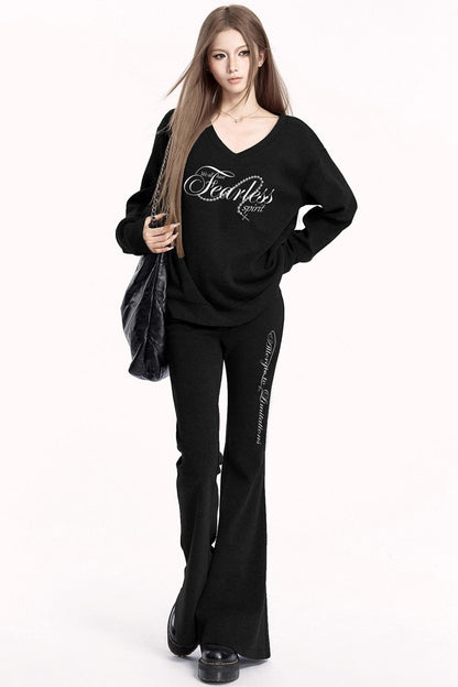 Sporty V-Neck Sweatshirt Set-Up