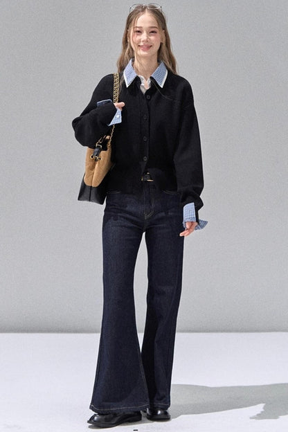 Fake Two Polo Lapel Sweater Skirt Set-Up