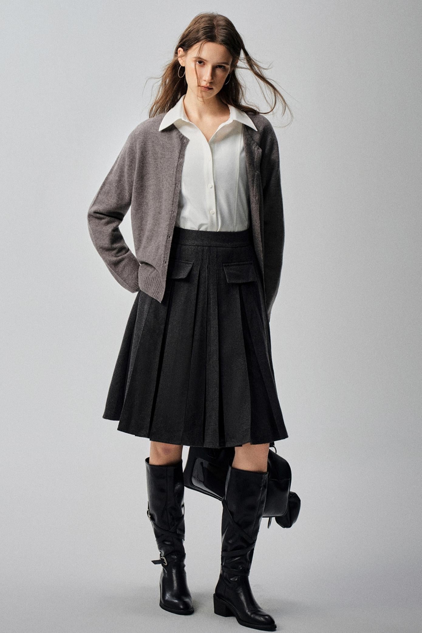Mountains Valley Gray Wool A-line Skirt