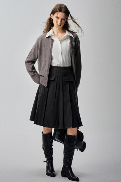 Mountains Valley Gray Wool A-line Skirt