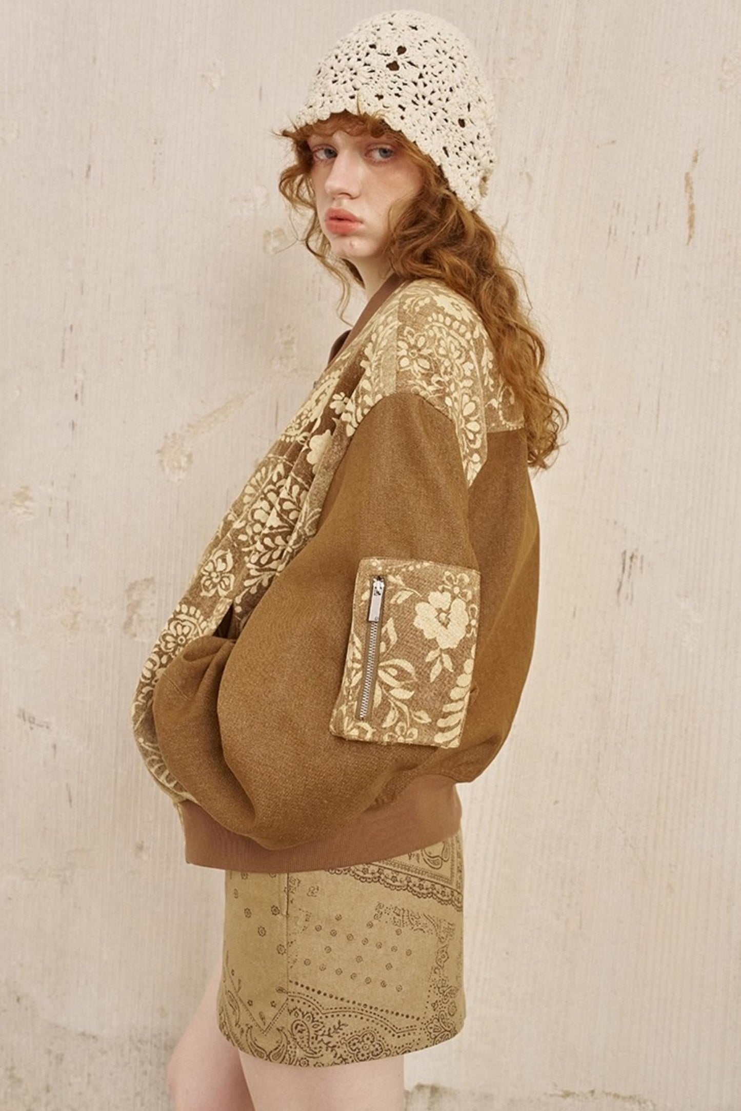 Cashew Print Long Sleeve Flight Jacket