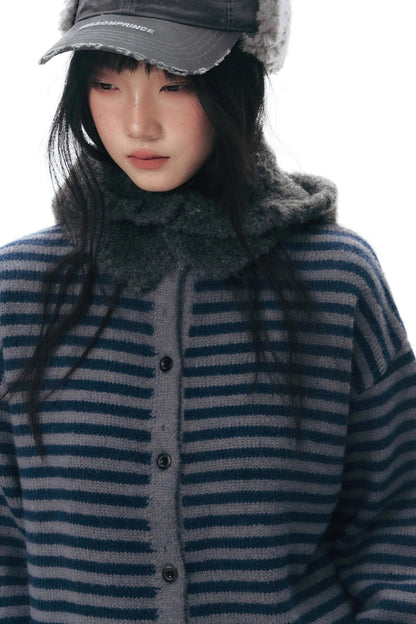 Knit Button Neck Snood Style Hat