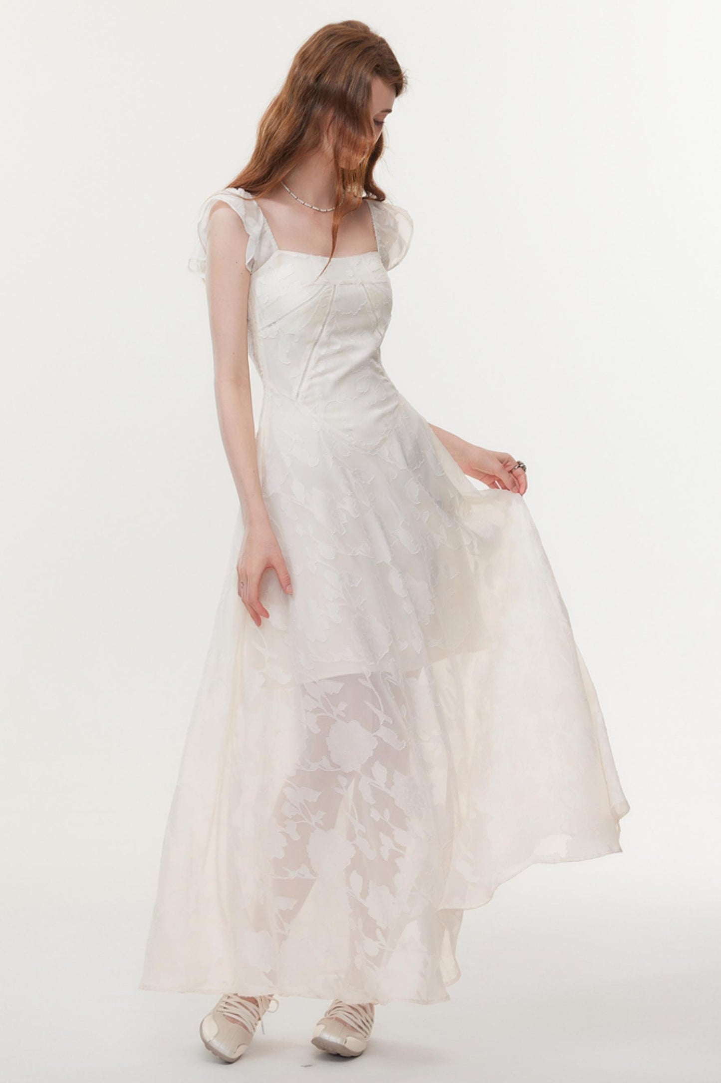 Slim Fit Square Neck Jacquard Dress