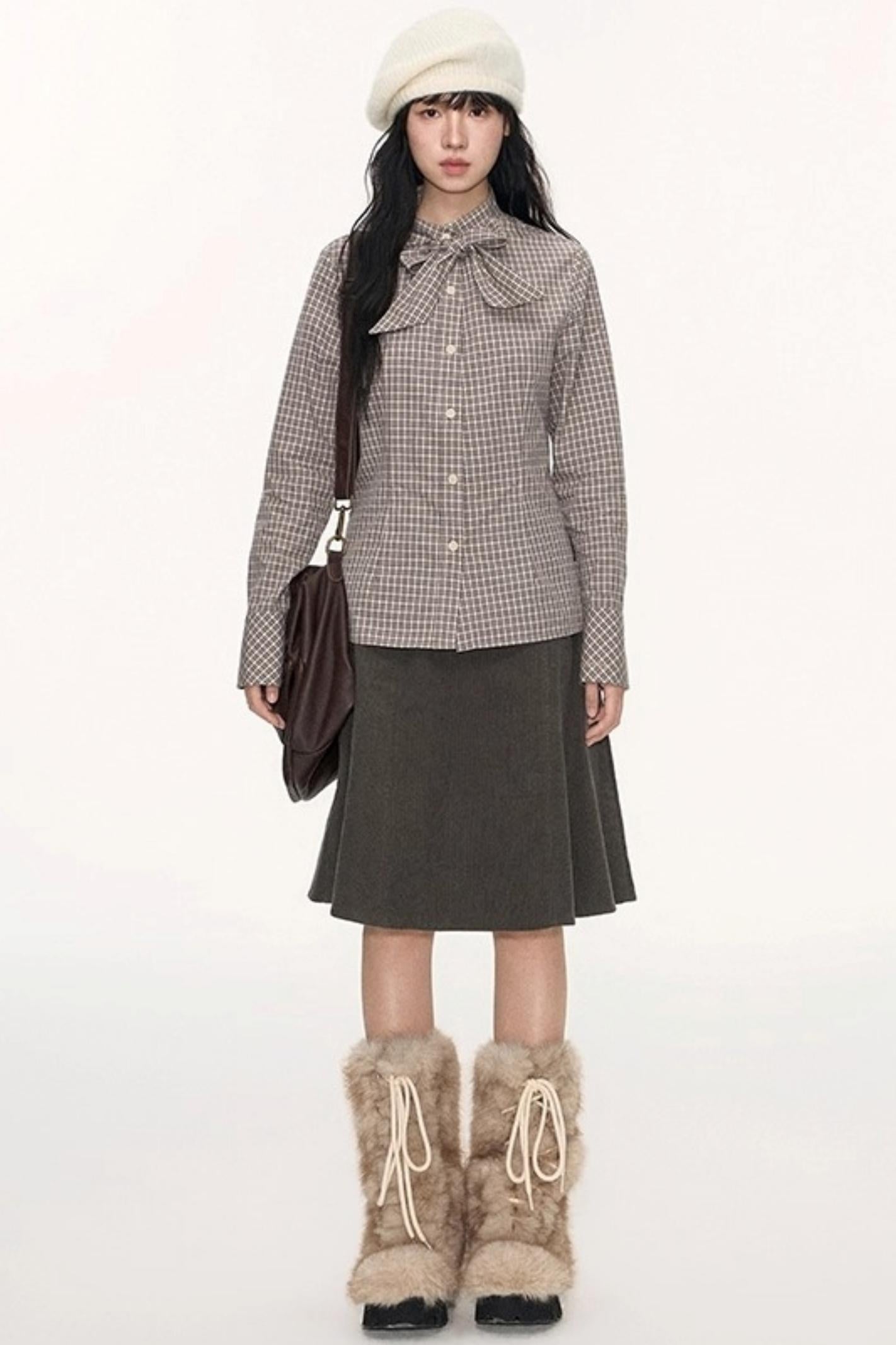 Vintage Fur Collar Jacket With Skirt Set-Up