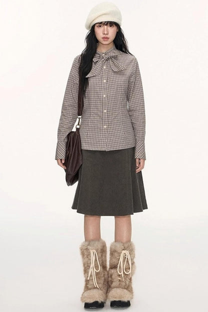 Vintage Fur Collar Jacket With Skirt Set-Up