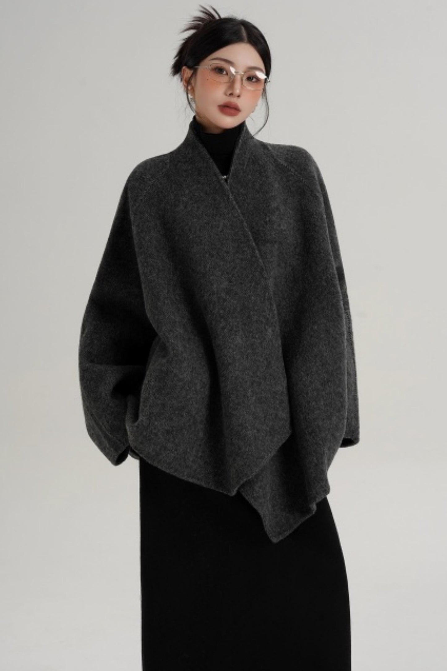 Elegant Lace-Up Woolen Coat