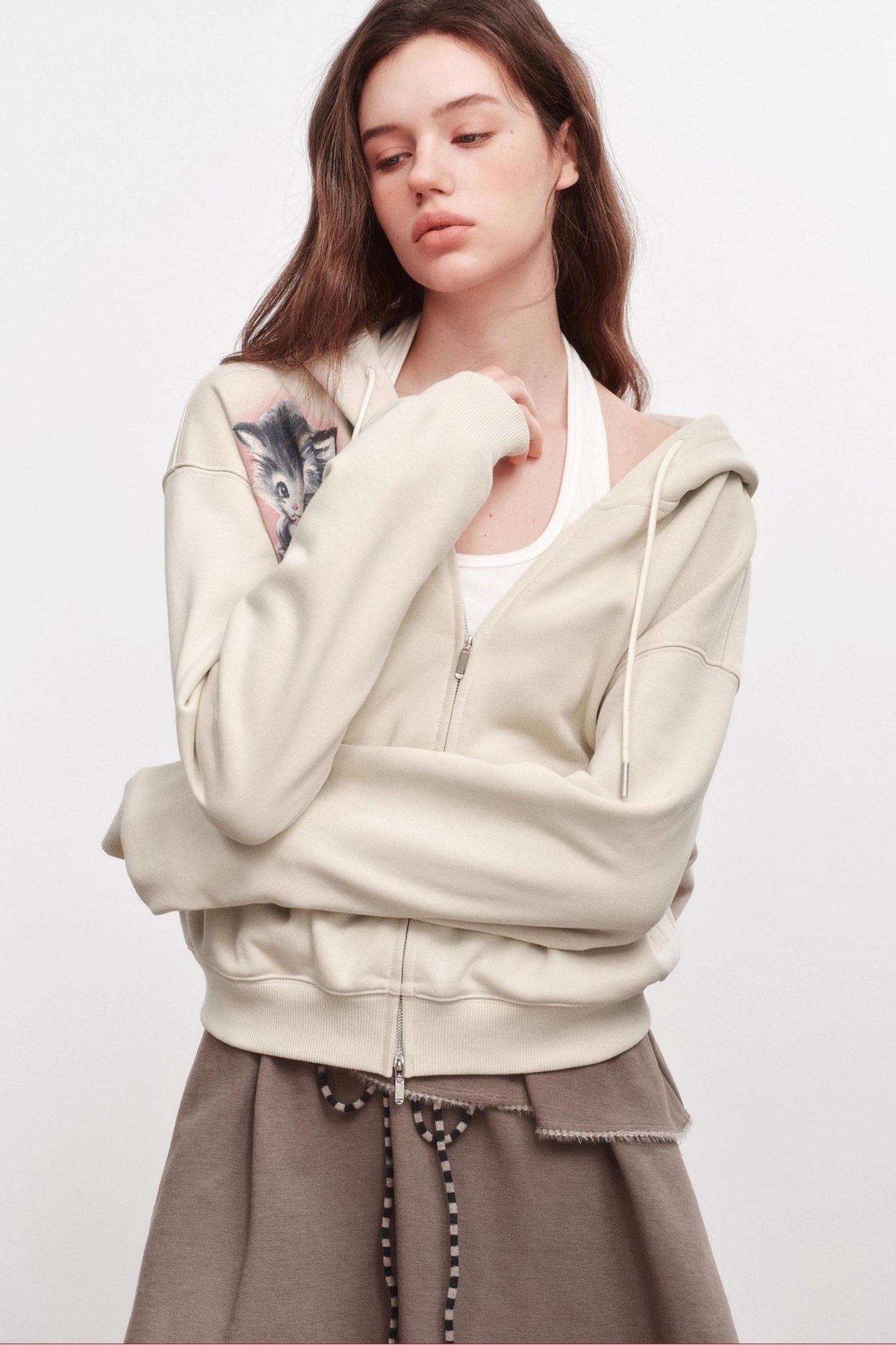 Luminous Kitten Print Hooded Jacket