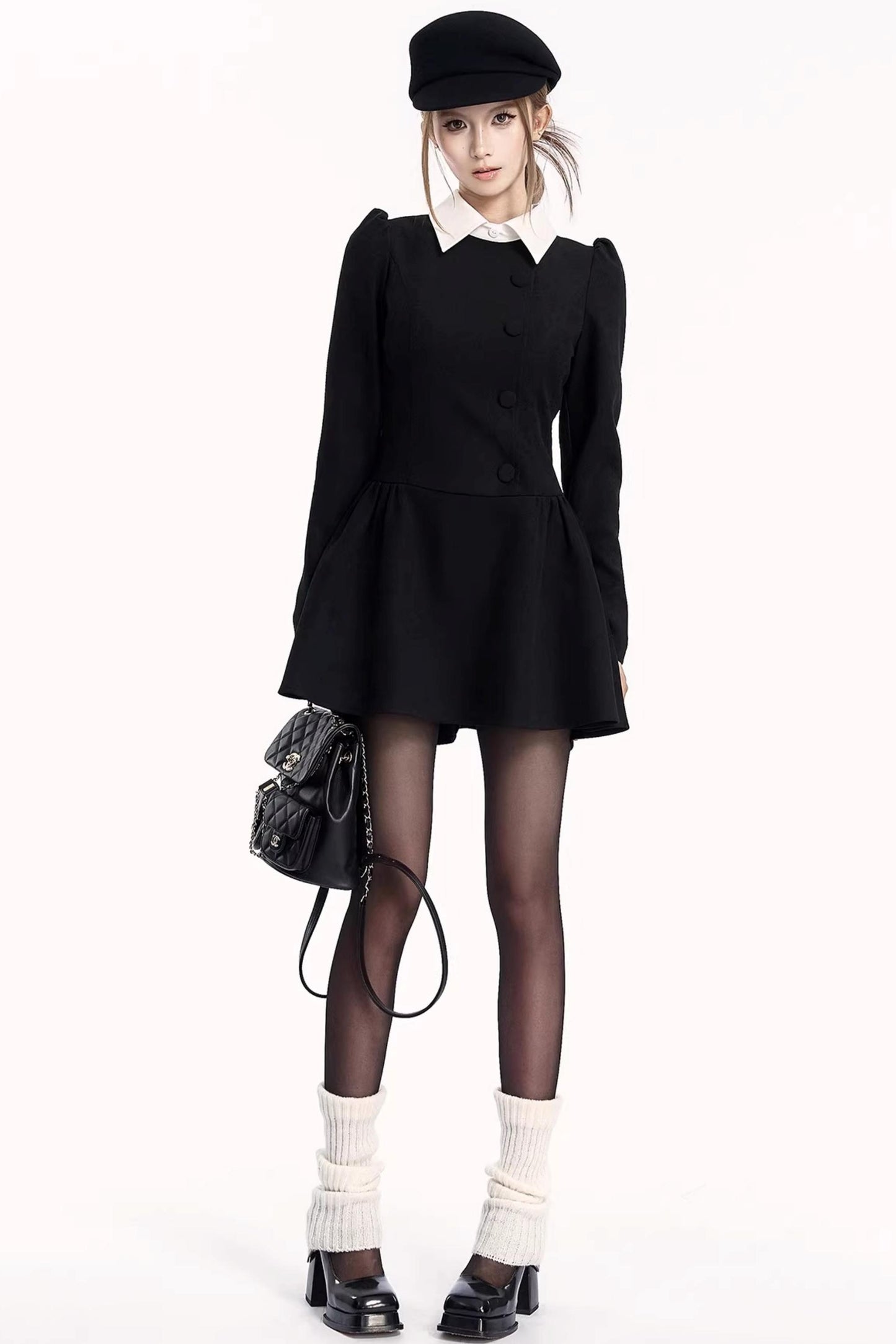 French Retro Color-Blocking Dress