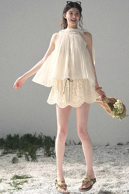 Summer Sheer Pleated Chiffon Shirt