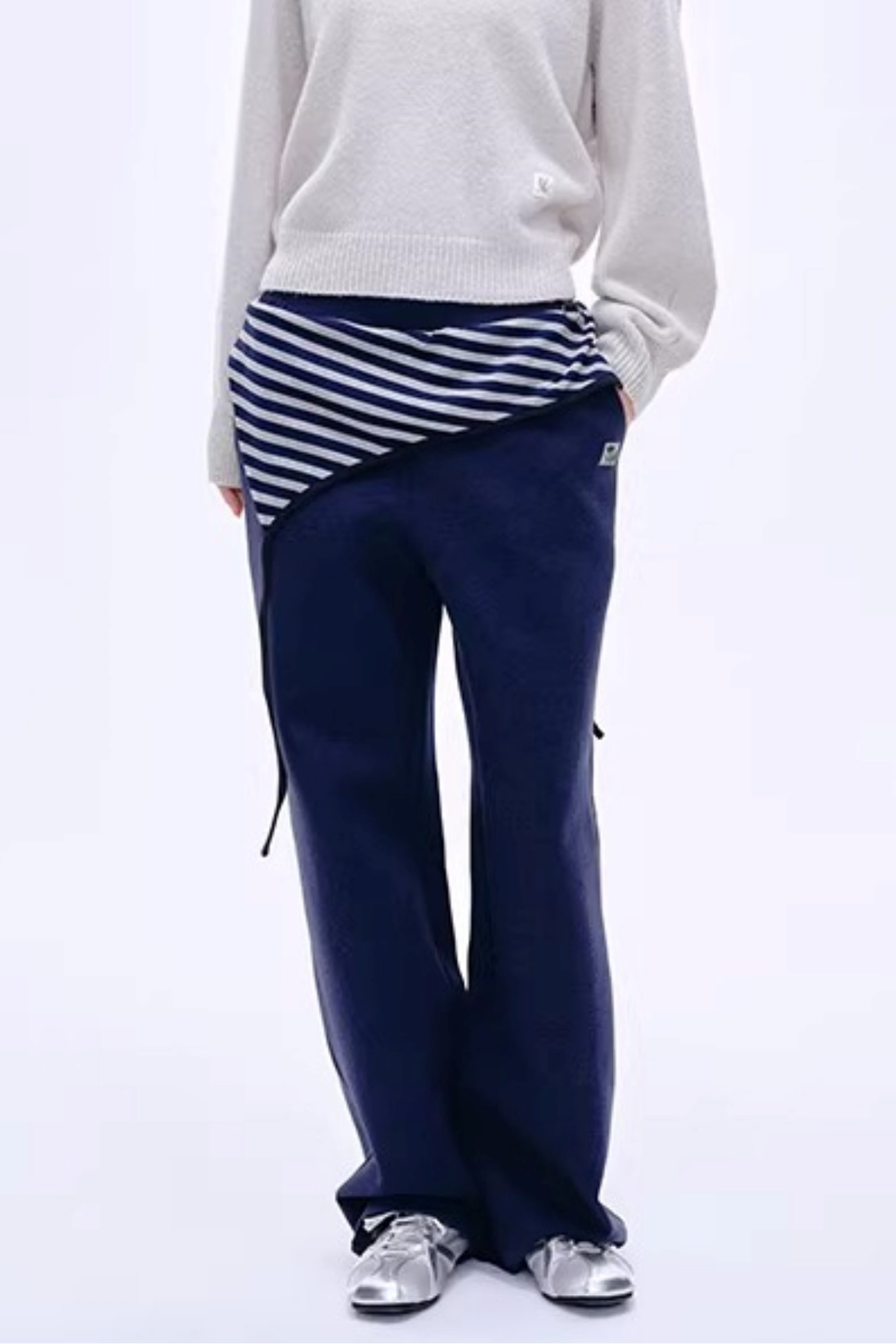 Color-Blocked Cotton Striped Pants