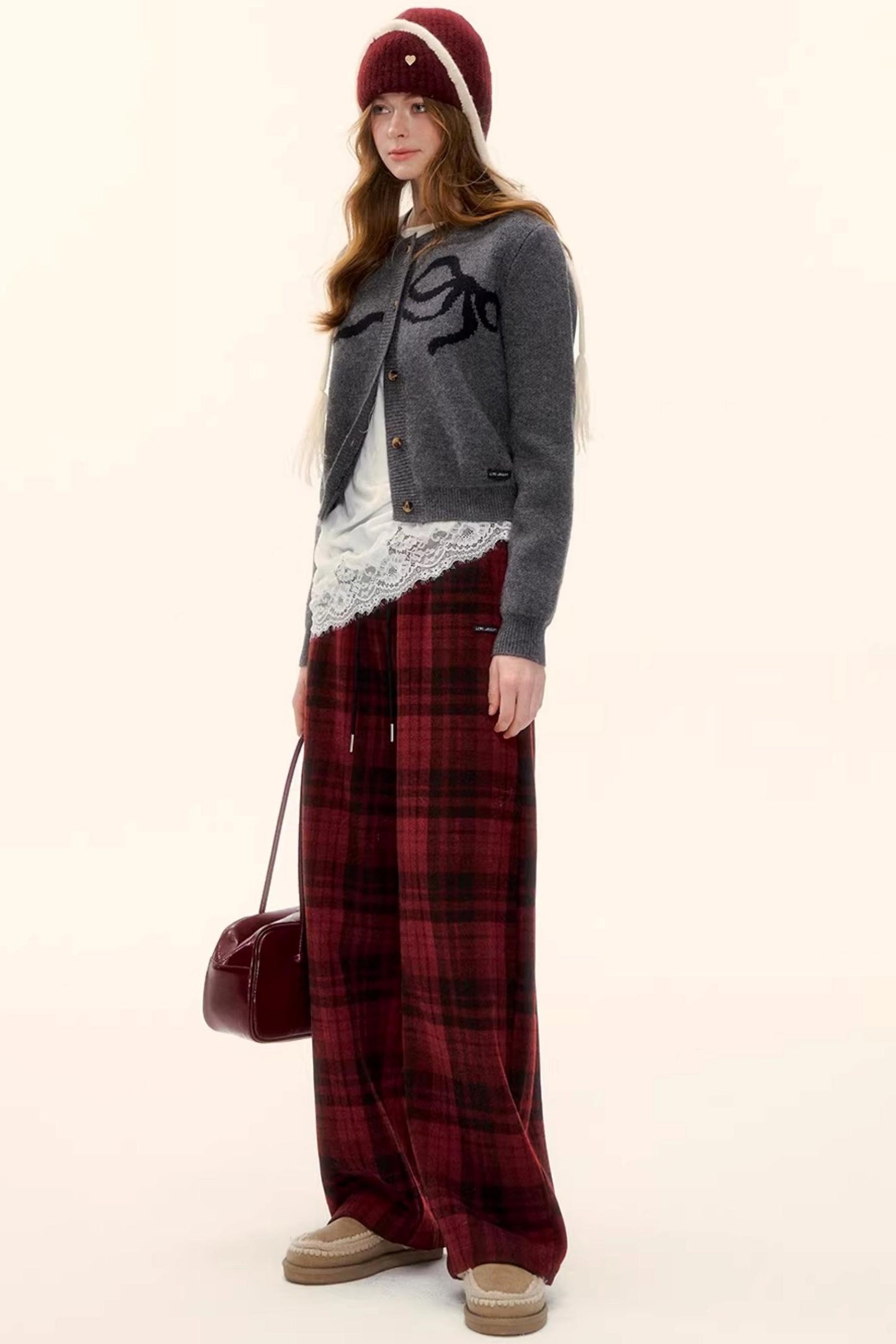 Woolen Plaid Fleece-Lined Pants