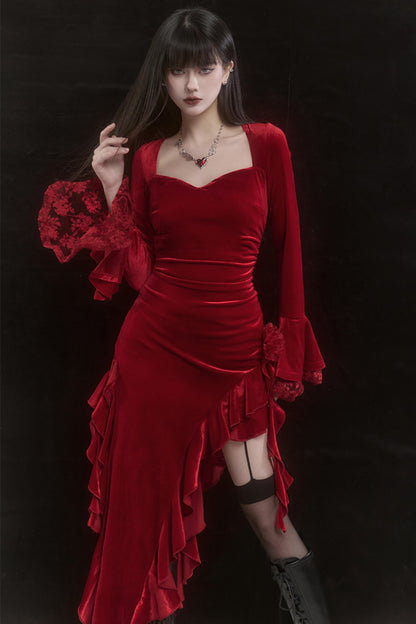 Women's Red Holiday Velvet Dress