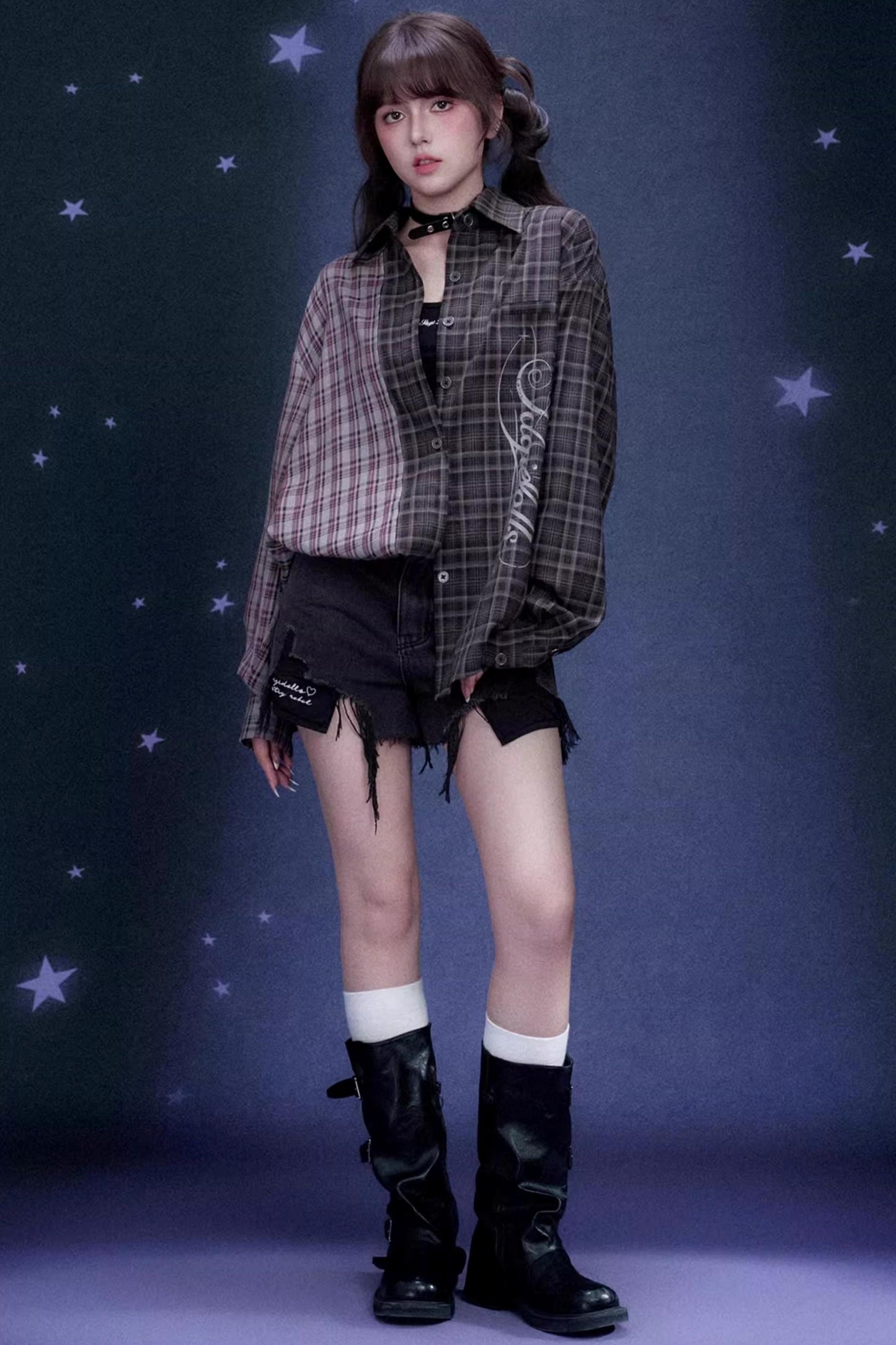 Plaid Asymmetric Patchwork Shirt