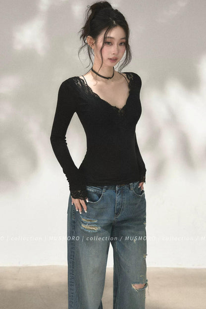 Top in maglia di pizzo a toppe