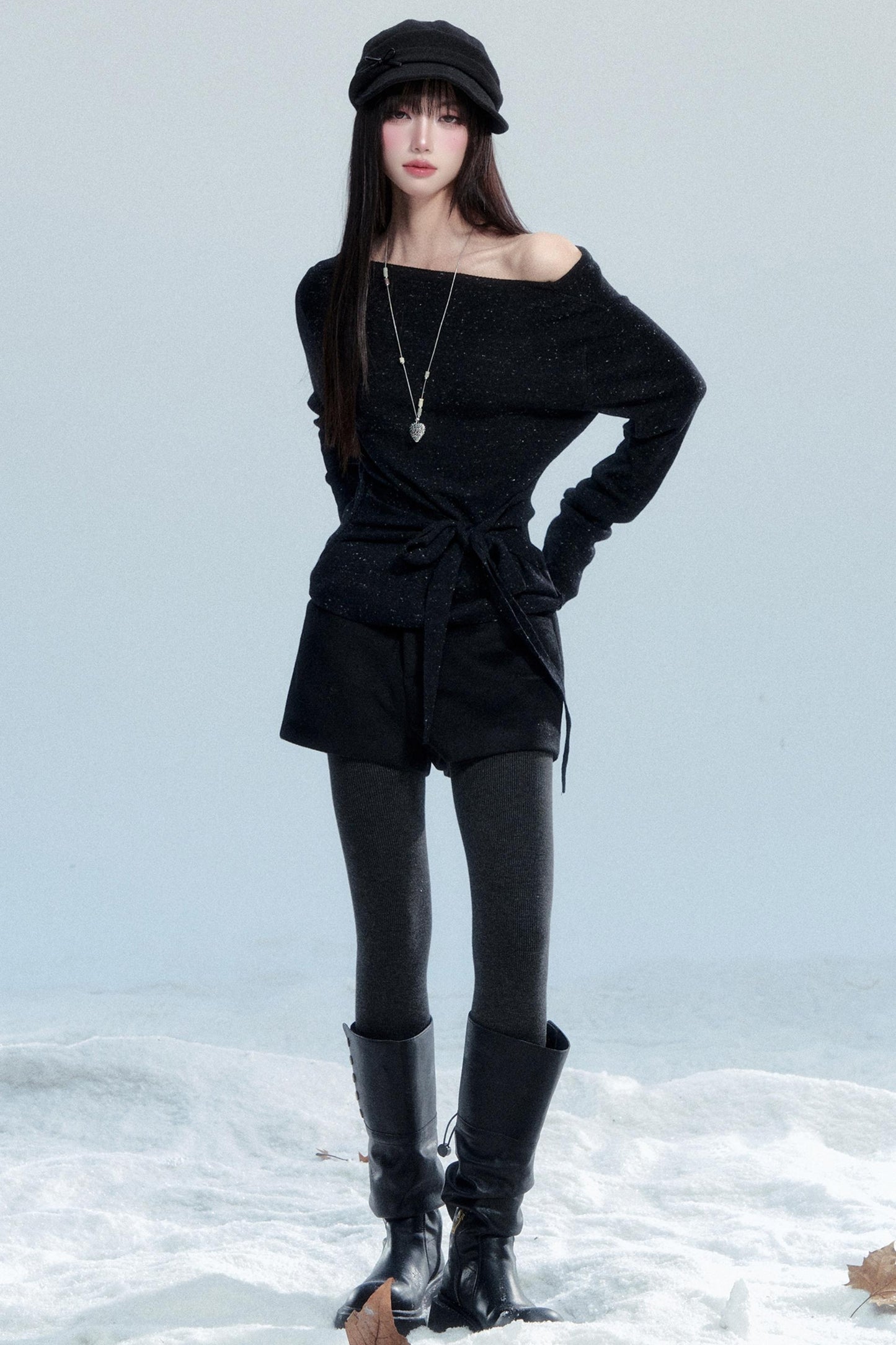 Slanted Shoulder Knit Shirt