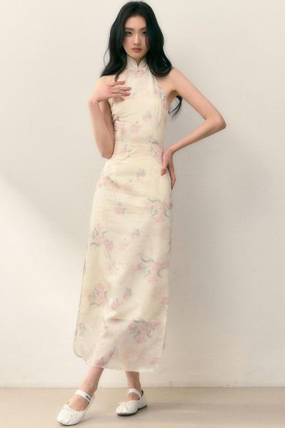 Pastel Lotus Neck-Tie Oriental Dress