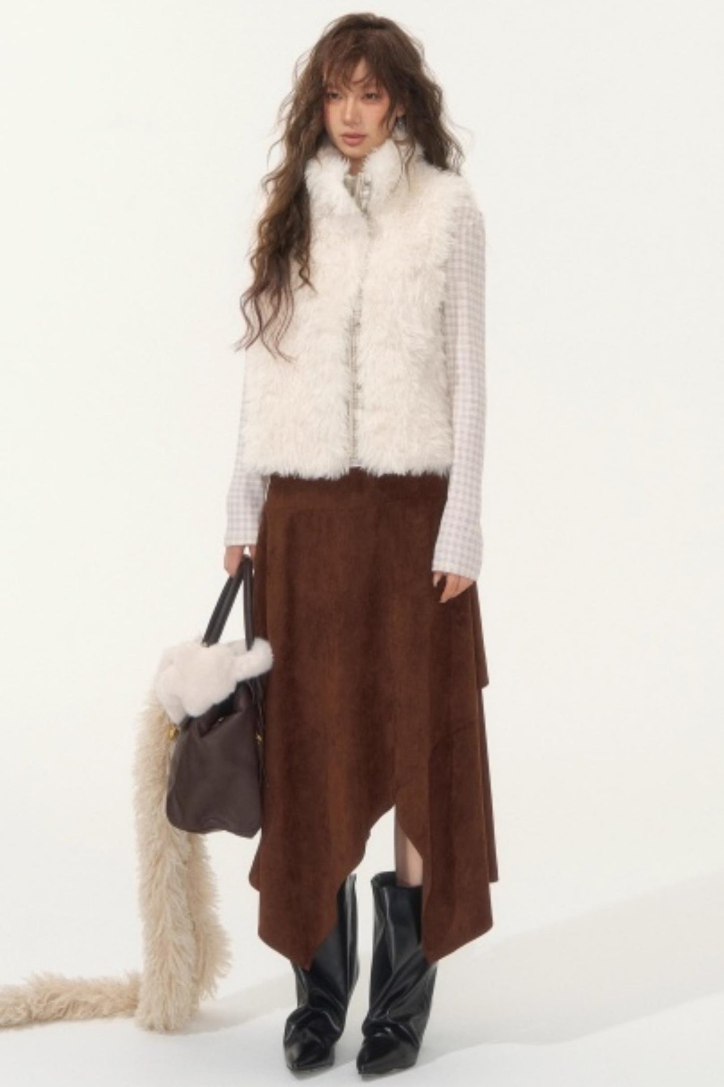 Plaid Patchwork Lamb Wool Reversible Vest