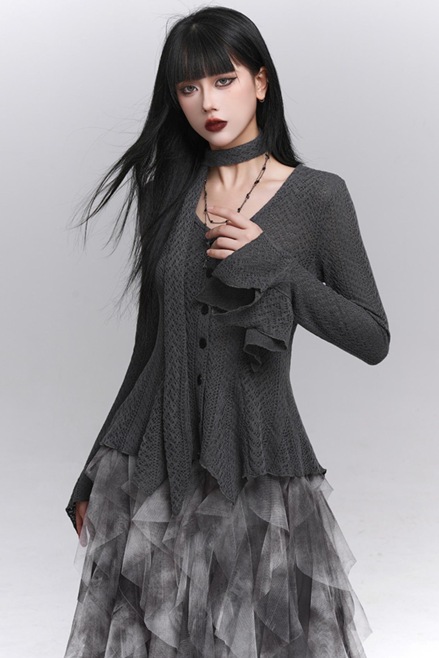 Gray Knitted Slim Top