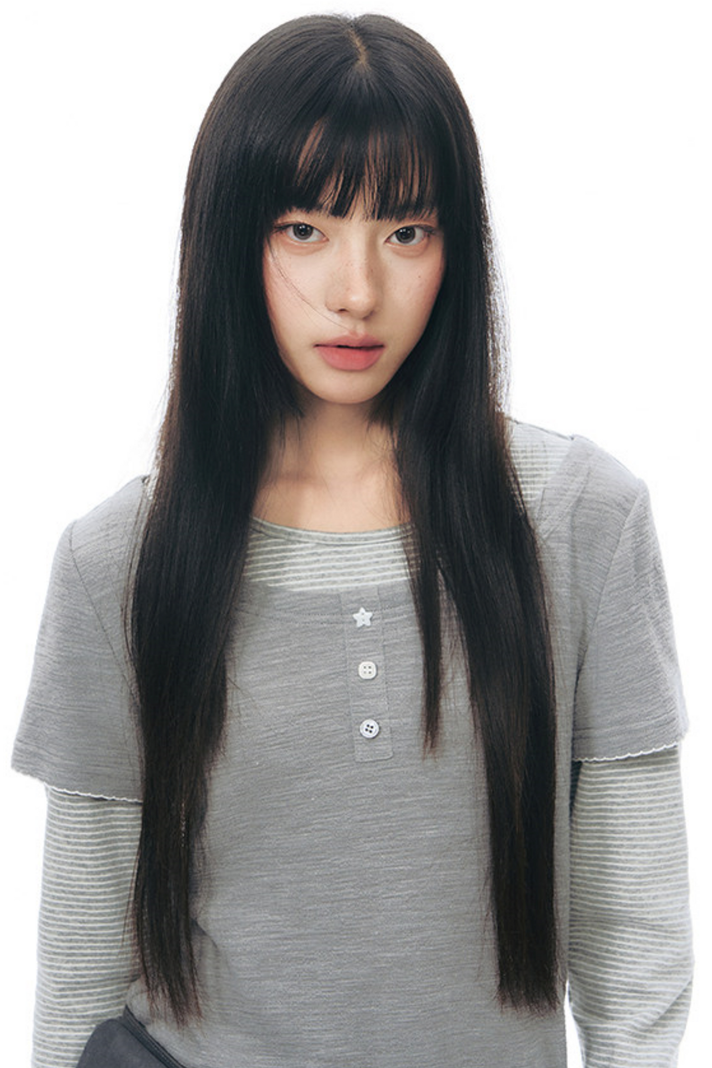 Henley Collar Fake Two-Piece Top